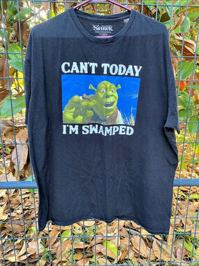 DreamWorks Shrek "Can't Today I'm Swamped" Graphic T-Shirt Size XXL Black